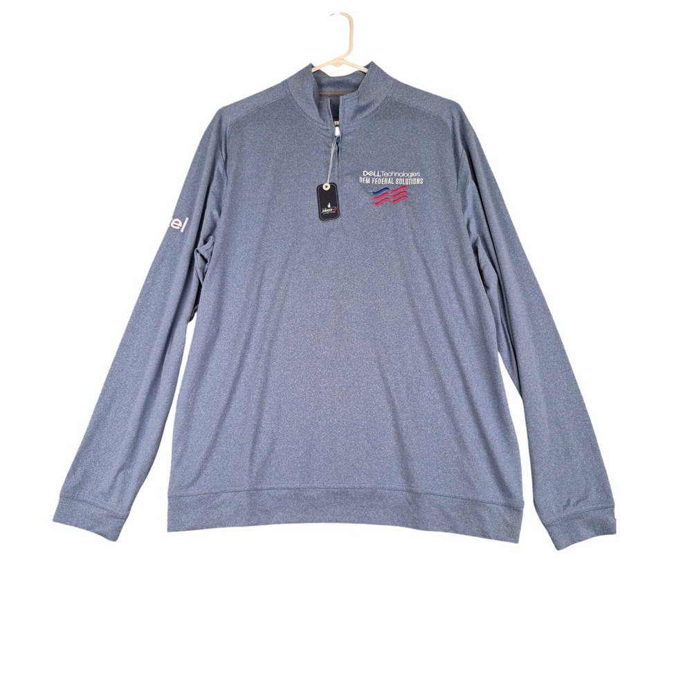 Johnnie-O Mens Dell Technologies‎ Intel Quarter Zip Pullover Blue Heathered NWT